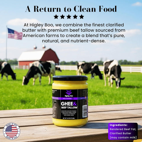 Higley Boo 100% 16oz Premium Ghee & Beef Tallow for Cooking Animal-Based Cooking Oil | Keto, Carnivore & Paleo Friendly