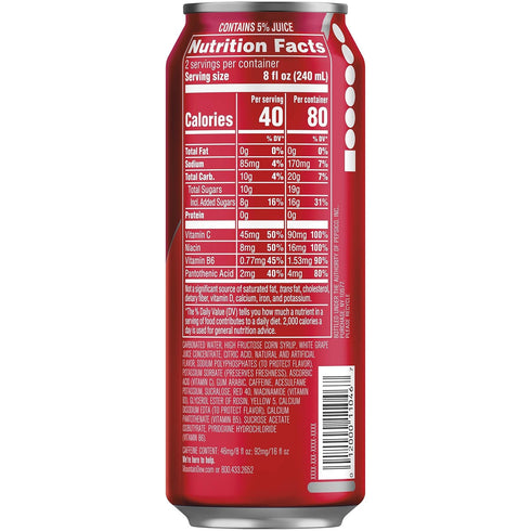 92mg 80 5% 16 oz (12 Count) Mountain Dew Kickstart, Fruit Punch, Caffeine, Vitamins B & C, Calories, Juice, fl