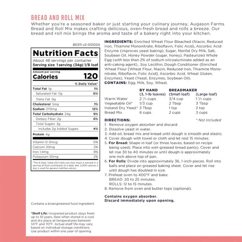 48 10 6 72 Augason Farms Bread and Roll Mix Can Emergency Food Supply, Servings, Year Shelf Life - Makes Loaves
