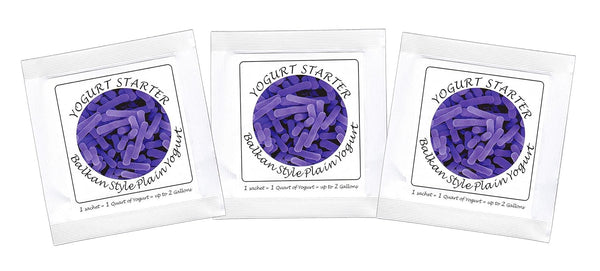 Yogurt Starter Cultures - Pack of 3 Freeze-dried Culture Sachets for Balkan