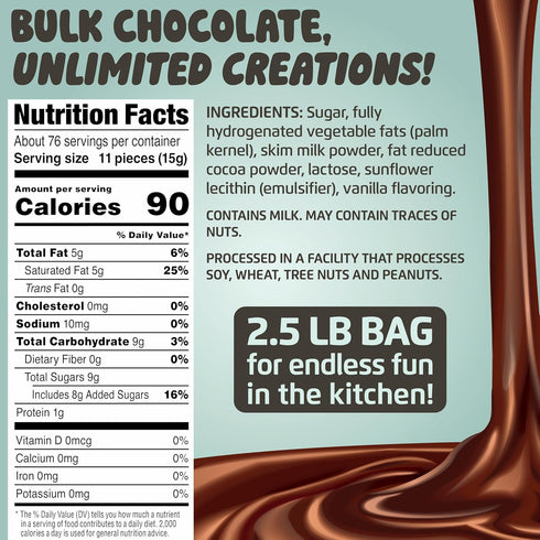 2.5lb (Pack 1) Chocolate Works Milk Chocolate Melting Chocolate Wafers