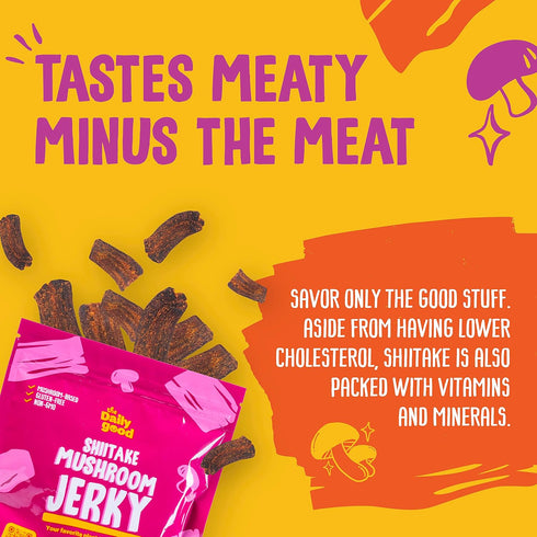 3-Pack Yummy 0.58 lbs., The Daily Good Mushroom Jerky - Snacks, High-Fiber Mushroom Snack, Gluten-Free Food, Contains