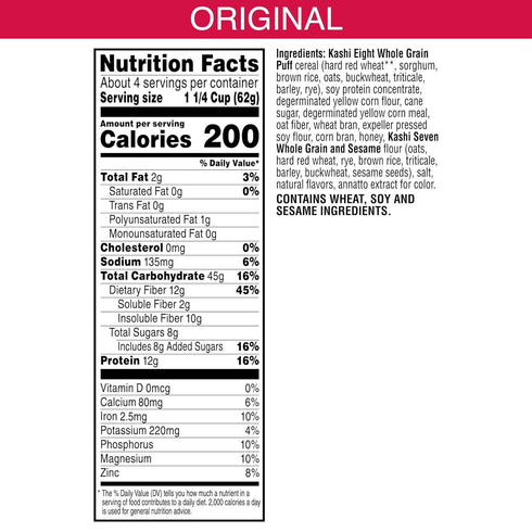 Kellogg's 9.7oz (1 Kashi GO Breakfast Cereal, Fiber Cereal, Family Breakfast, Original, Box Box)