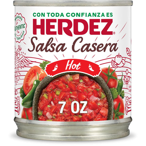 7 oz (12 Pack) HERDEZ Salsa Casera, Hot, Can - Authentic Mexican Homestyle Salsa, Perfect for Tacos, Chips & Dips