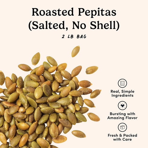 2 Lb Nuts.com Roasted Pepitas Bag, Salted No Shell Pumpkin Seeds, Healthy Snack for Adults & Kids, Rich in Protein