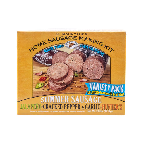 Summer PACK: 15 45 lbs Hi Mountain Sausage Seasoning Kit | VARIETY JALAPENO, CRACKED PEPPER & GARLIC & HUNTER'S BLEND |
