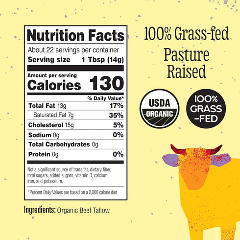 100% Mariannes Organic Beef Tallow: Grass-Fed Cooking Fat for Roasting, Frying & High-Heat Cooking, Rich Savory Flavor