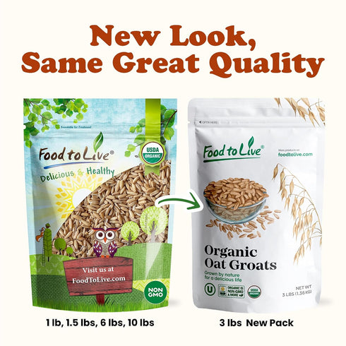 3 100% Food to Live Gluten Free Organic Oat Groats, Pounds Whole Grain, Non-GMO Seeds, Raw, Non-Irradiated, Vegan, Bulk