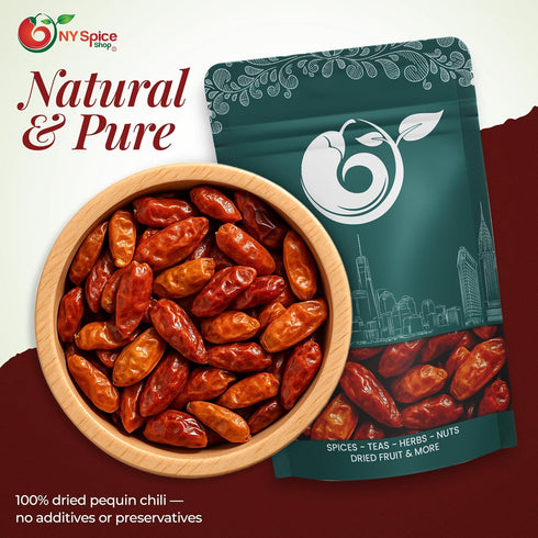 8 NY Spice Shop Chili Pequin Whole Dried - Ounce Dry Pequin Chili Pods - Whole Mexican Pequins Pepper & Mild Red Hot
