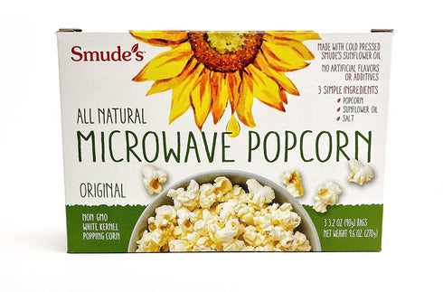Smude's Brand All Natural Microwave Popcorn - Original, 1 box of 3 bags, Healthy Snack, Gluten Free