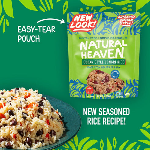 3-Pack 9 Oz Natural Heaven Hearts of Palm Cuban Style Congri Rice, Ready & Seasoned Prepared Meals, New Recipe, Vegan