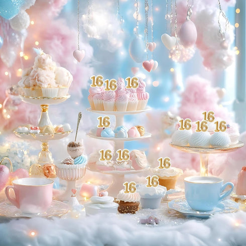 LcingTify 50 16th 16 16 16th 16 PCS Edible Birthday Cupcake Toppers Gold Wafer Paper Sweet Hello Cake Toppers Edible