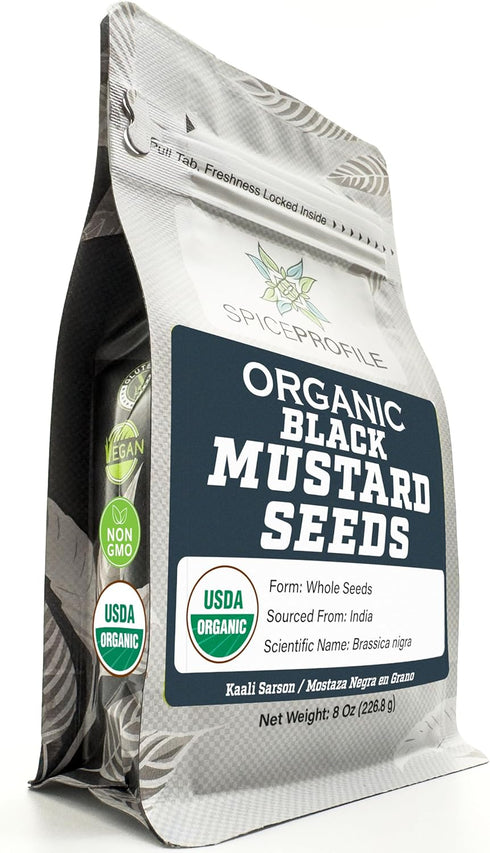 Spice Profile USDA Organic Black Mustard Seeds, Lab Tested, Resealable 8 oz