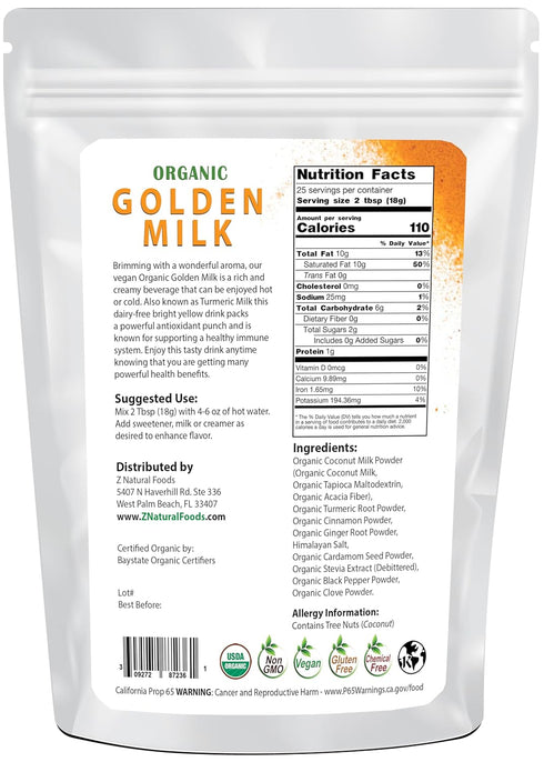 1 lb (Pack 2) Z Natural Foods Organic Golden Milk Powder - Turmeric Superfood Blend, Mix In Coffee, Tea, Lattes