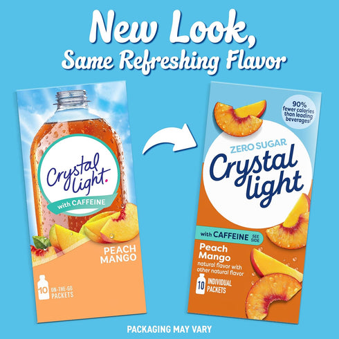 10-Packet (Pack 8) Crystal Light On The Go Peach Mango With Caffeine Drink Mix, Box
