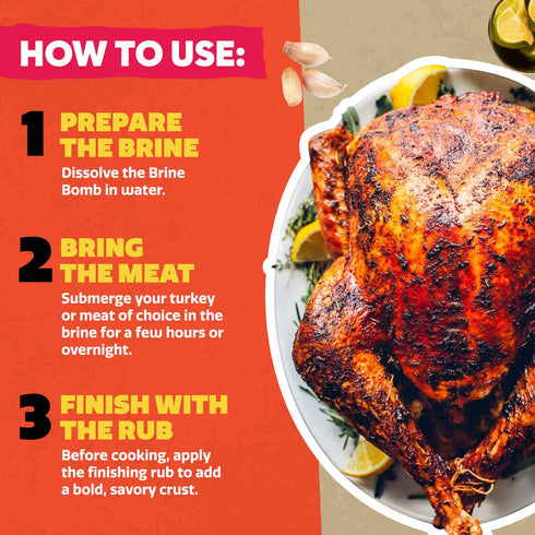 Pack 1 20 lbs EZ Bombs Garlic Rosemary Brine Bomb Seasoning with Finishing Rub, of All-in-One Turkey Brine Kit