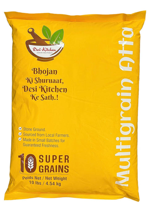 DESI KITCHEN AUTHENTIC INDIAN PRODUCTS (10 10lbs Desi Kitchen Multigrain Super Grains) Wheat Flour (Chakki Atta)