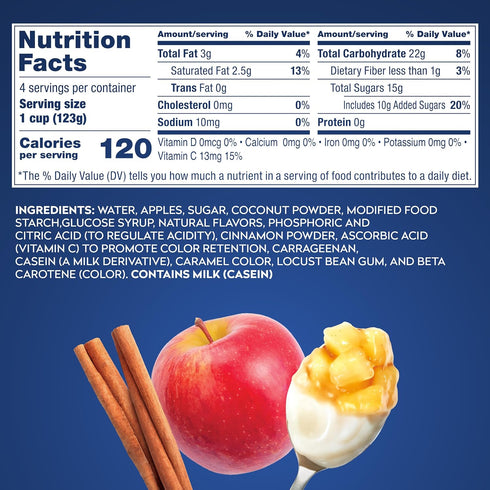 4oz 24 Dole Fruit Bowls Low Fat Apples & Creme Parfait Snacks, Total Cups, Gluten & Dairy Free, Bulk Lunch Snacks