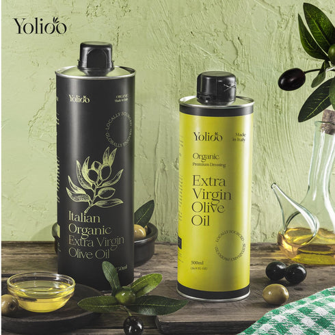 Yolioo 100% (17.6oz) Tuscany Premium Organic Olive Oil Extra Virgin | Polyphenol Rich Extra Virgin Olive Oil Cold
