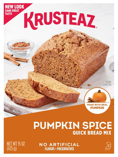 15 (Pack 2) Krusteaz Baking Mix, Pumpkin Spice Quick Bread Mix, Made with Real Pumpkin & No Artificial Flavors, Ounce