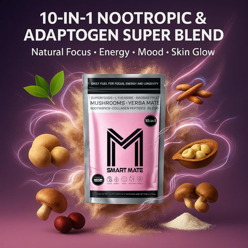 10-in-1 150g SMART MATE Adaptogenic Yerba Mate Coffee Alternative Nootropic Drink Mix with Ashwagandha, Collagen