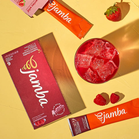 packets, 6-Count, Jamba Singles To Go! razzmatazz smoothie-inspired powdered drink mix aspartame free, just add water
