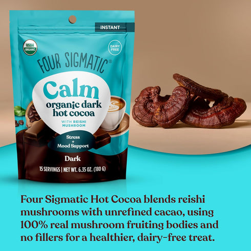 15 Four Sigmatic Calm Mushroom Cocoa Mix | Organic Dark Hot Cocoa Mix with Reishi Mushroom | Vegan, Dairy Free |