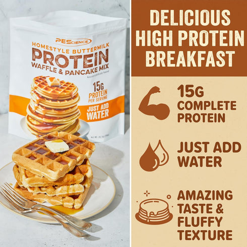12 PEScience Protein Pancake Mix for Protein Waffles and Pancakes, Just Add Water, Whey and Casein Blend, Amazing Taste