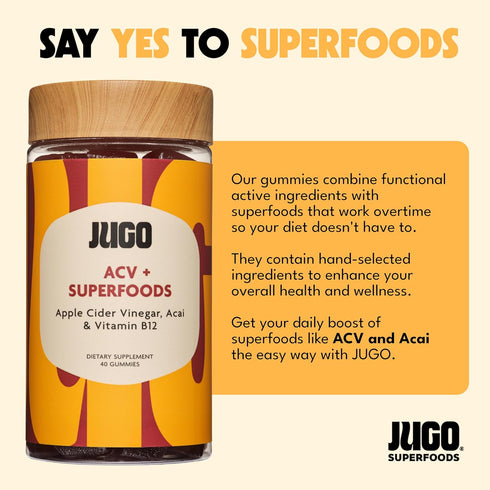 B12 Gummies 40 Count JUGO Apple Cider Vinegar + SUPERFOODS ACV and Vitamin with Acai for Digestive Health Support