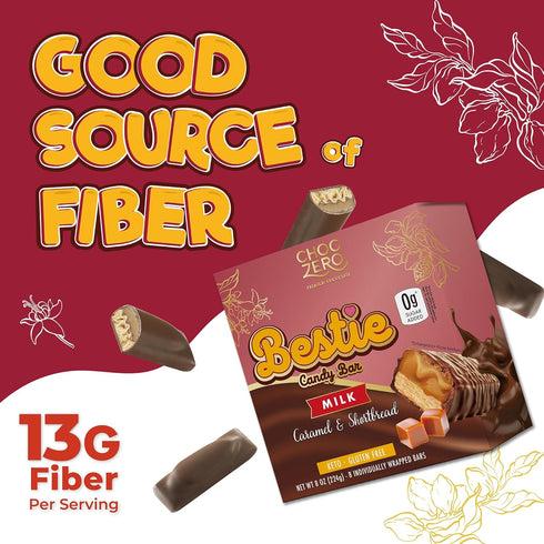 (8 Count ChocZero Milk Chocolate Caramel & Shortbread Candy Bars No Added Sugar, High Fiber, Gluten Free, Keto Friendly