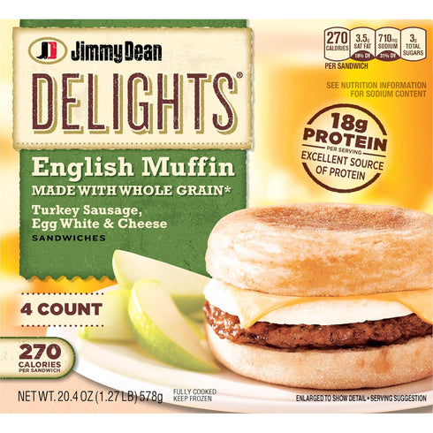 Jimmy Dean 4 Count (Frozen) Delights Turkey Sausage, Egg White and Cheese English Muffin Breakfast Sandwiches