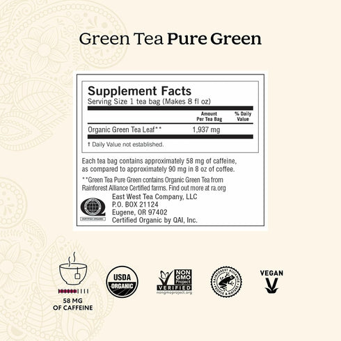 16 Pack (6 Packs) Pack, Yogi Tea Pure Green Tea - Bags per - Organic - Supports Overall Health & Provides Antioxidants