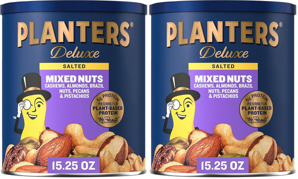PLANTERS Deluxe Mixed Nuts - Roasted Cashews, Almonds, Brazil Nuts, Pistachios, and