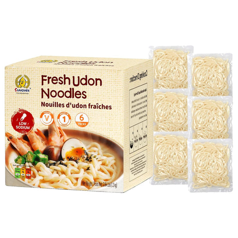 SUNGIVEN Fresh Udon Noodles Thick Vegan Low Sodium High Fiber Instant Noodles Ready