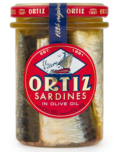 Ortiz Sardines A la Antiqua, Wild Caught in Spain, 6.7oz Jar, Hand-Packed in Olive Oil