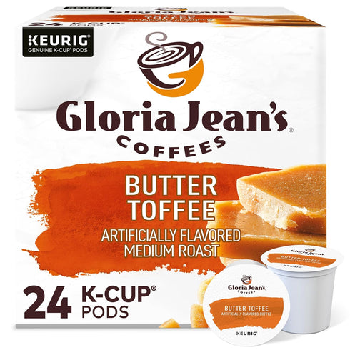 Gloria Jean's Coffees Butter Toffee, Single-Serve Keurig K-Cup Pods, Flavored Medium Roast