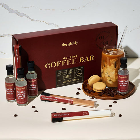 Set, 4 2 1 Set 7 Thoughtfully Gourmet, Coffee Bar Gift Includes Delicious Syrups, Flavored Sugars and Cocoa Powder