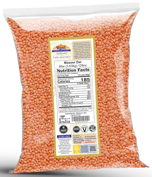 128oz (8lbs) 3.63kg Rani Masoor Dal (Indian Red Lentils) Split Gram Bulk ~ All Natural | Gluten Friendly | NON-GMO |