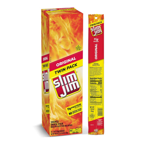 Slim Jim Smoked Meat Sticks, Original Flavor, 6g Protein Per Stick, Twin