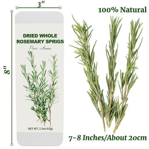 25-30 2.3oz 7-8" PCS Naturally Dried Whole Rosemary Sprigs, Rosemary Sprigs Spices, Rosemary Stems for Cooking, Baking