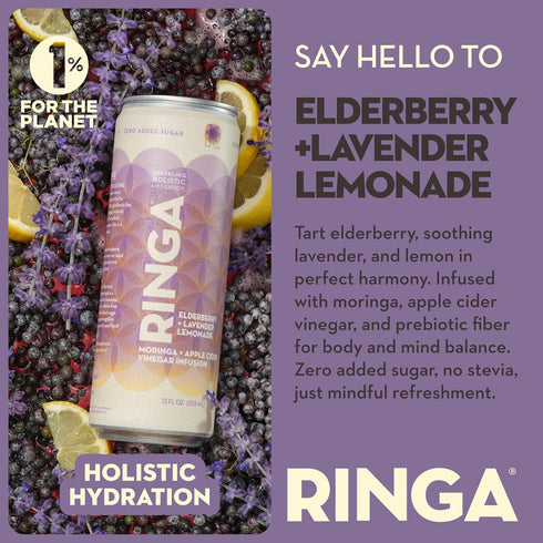 3g Immunity 12oz RINGA Elderberry Lavender Lemonade Sparkling Drink - Organic Moringa + Apple Cider Vinegar
