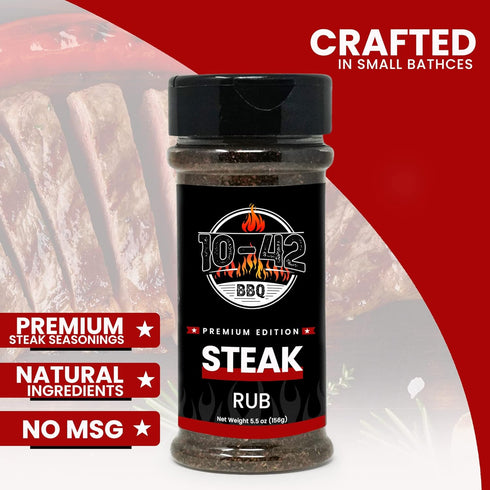 10-42 BBQ Steak Seasoning (NO MSG, 0 Calorie) | Steak Rub | Steak Seasoning for Grilling Meat, Pork chops, Beef | Grill the Best Steaks, Tomahawk, Ribs or Pork Chops | Savory Garlic and Herb Flavor | 5.5oz