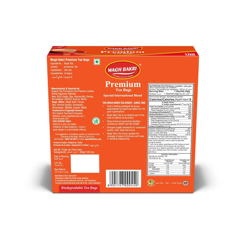 100 200grams Wagh Bakri Premium Tea Bags, Tea Bags of Special International Blend