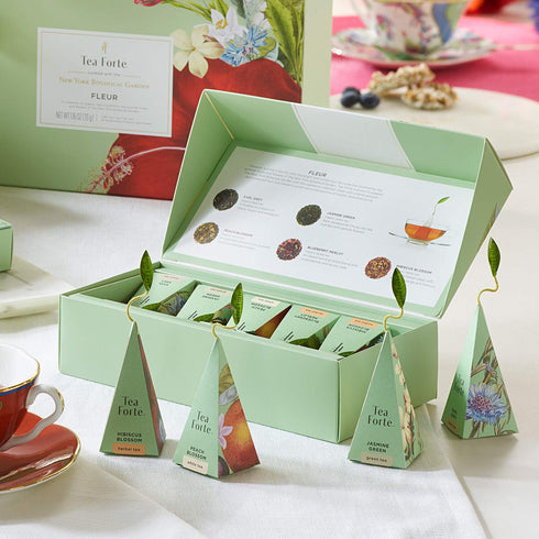 Set 10 Count, 2 Tea Forte Premium Petite Presentation Box Gift Sampler, of Each Blend Individually Wrapped Handcrafted