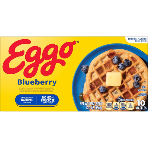 10 (Frozen) Eggo Blueberry Waffles, Breakfast Food, Natural Flavors, Waffles