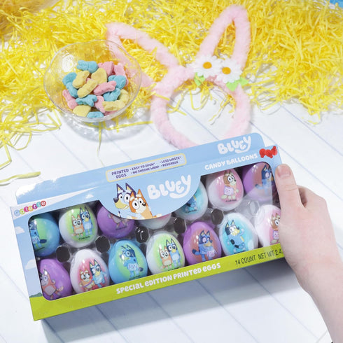 2.47 Galerie Bluey Themed Plastic Easter Eggs, Red Hard Candy Pouches Inside, Great for Egg Hunts, Ounces
