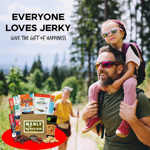 Pack Set, Manly Munch Box Jerky Gift Box, Curated Assortment of High Protein Snacks, Beef & Turkey Jerky Variety Gift