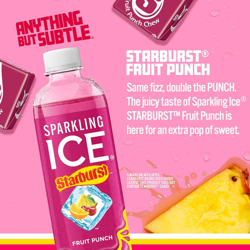 17 oz (Pack 12) Sparkling Ice STARBURST Fruit Punch, Zero Sugar Flavored Sparkling Water, with Vitamins