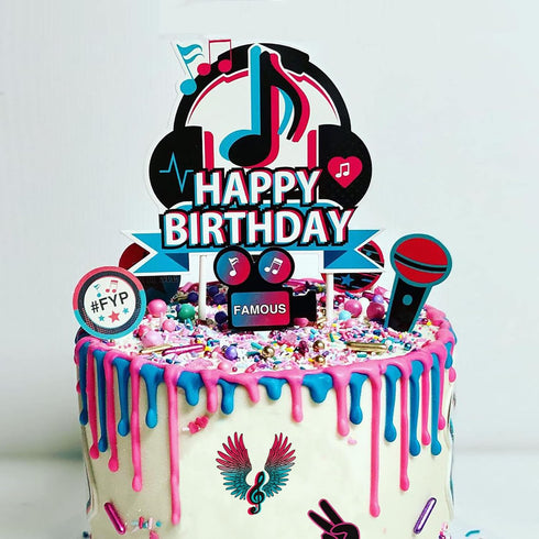 25Pcs Tik Happy Birthday Cake Toppers - Musical Tik Cupcake Toppers for