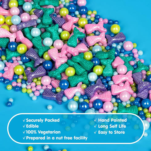 Decorating,130g/4.58oz, Summer Mermaid Sprinkles, Edible Pearl Sprinkle for Cake Blue Green Purple Pearls Mix Baking